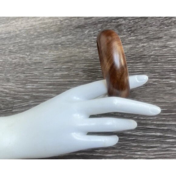 Vintage Wood & Groovy Acrylic Bangle Bracelets Wavy Stacking Thick Chunky Sz 8” - Picture 8 of 14
